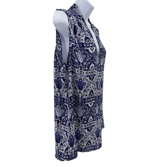 Laundry by Shelli Segal Blouse Sleeveless Tank WMNS L Royal Blue Printed V-neck - Picture 5 of 8